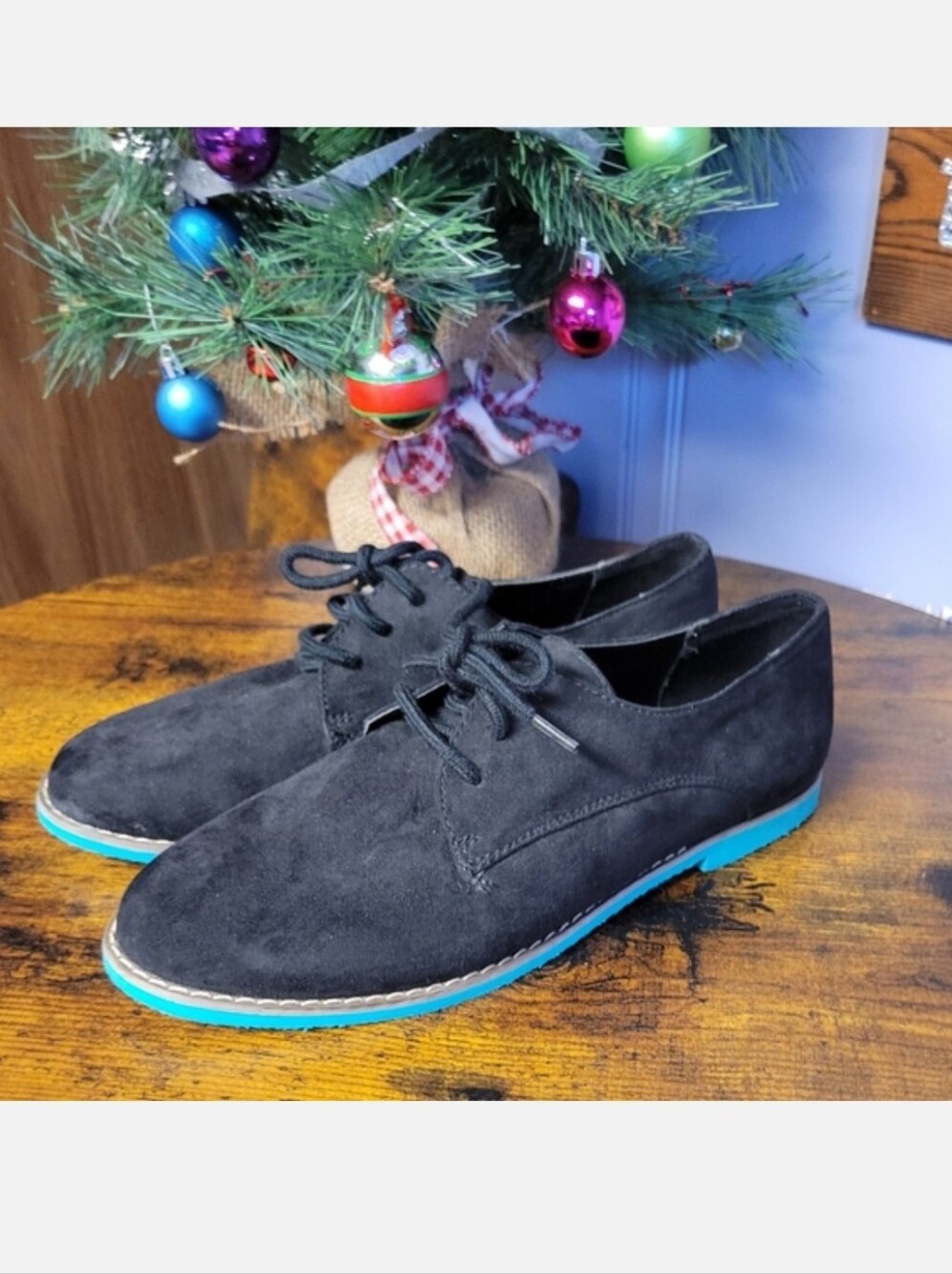 Mossimo women size 7 suede oxford loafers-black/turquoise